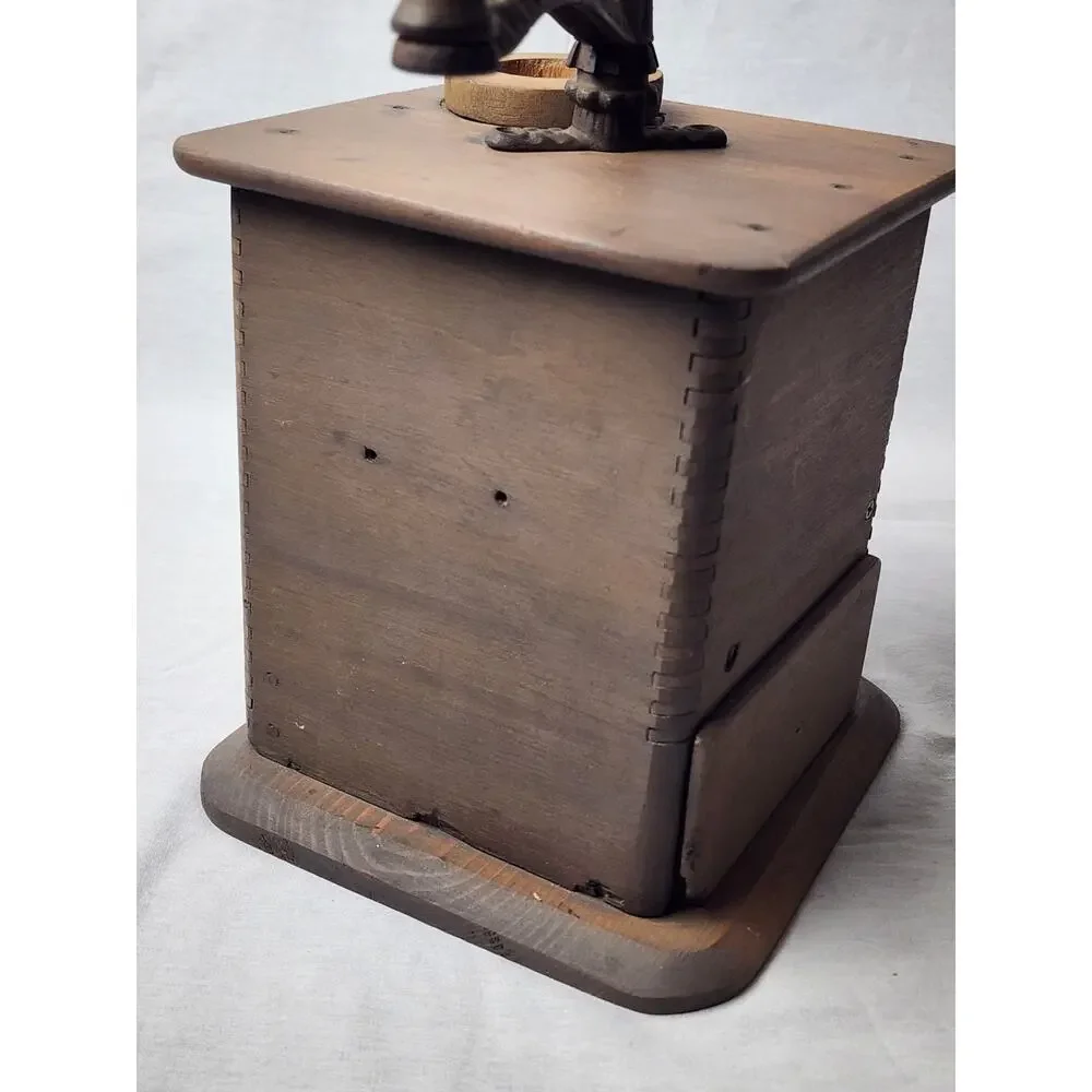 Vintage Wood Coffee Grinder Cast Iron Dovetailed Hand Crank Antique Flour Mill